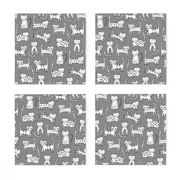Cocktail Napkins Cats Hipster Black White Cute Animals Pets Cat Kitten Set of 4 Cocktail Napkins Cats Hipster Black White Cute Animals Pets Cat Kitten Set of 4
